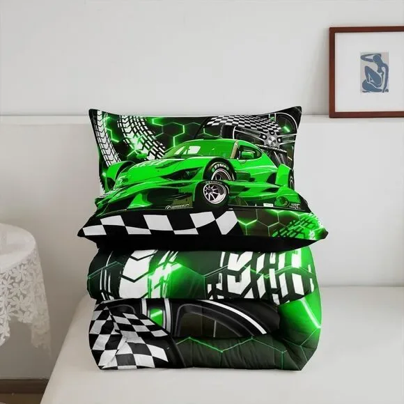 Race Car Toddler Bedding Set – 2-Piece Comforter & Pillowcase, Soft & Lightweigh - Picture 2 of 6